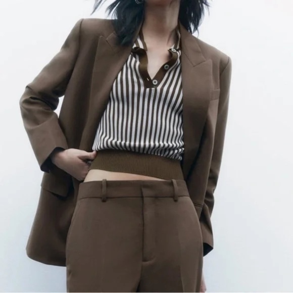 NWOT $129 Zara Dark Mink Straight Cut Button Blazer - Sz M - Picture 4 of 6